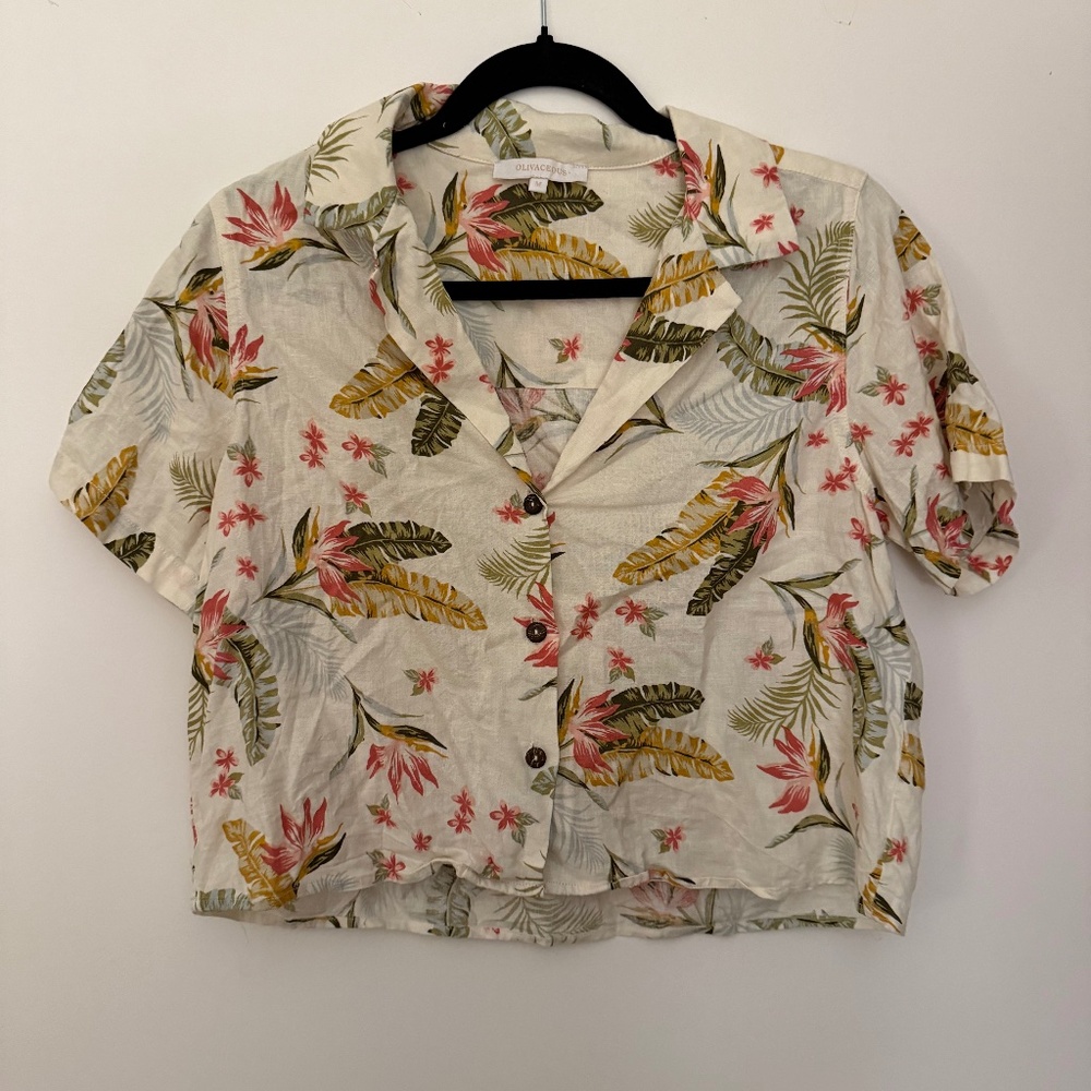 Olivaceous Hawaiian Floral Print Button down Shirt